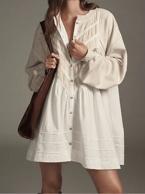 Pilcro Long-Sleeve Button-Front Twofer Mini Dress M